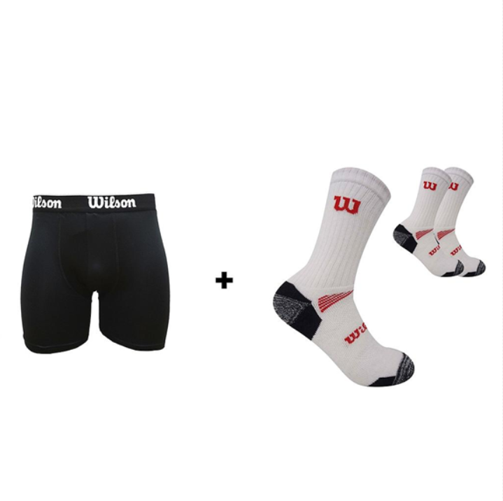 BOXER INDIVIDUAL WILSON ALGODÓN NEGRO + TRIPACK DE MEDIAS 